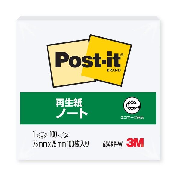 ポストイット再生紙ノート ホワイト 654RP-W 1個