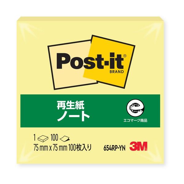 ポストイット再生紙ノート イエロー 654RP-YN 100枚