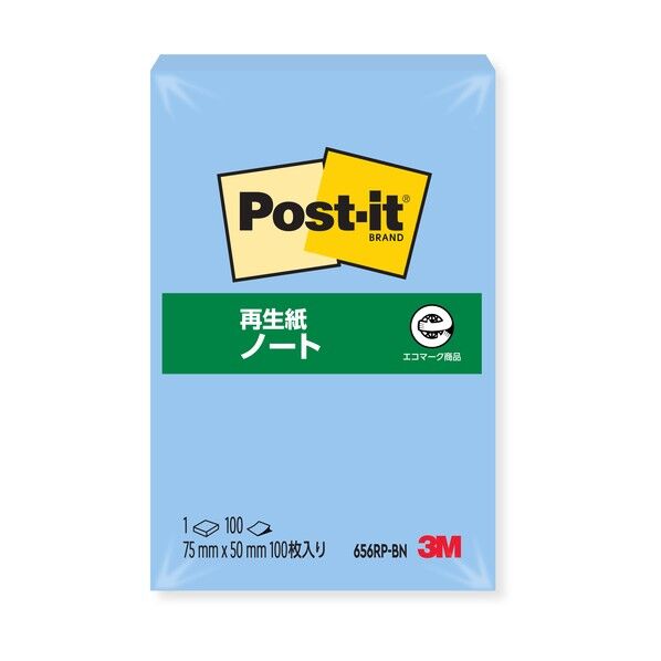 ポストイット再生紙ノート ブルー 656RP-BN 1個
