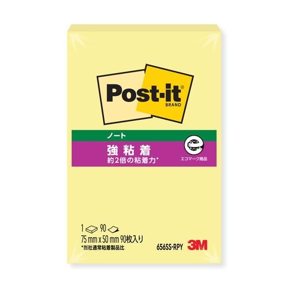 ポストイット強粘着ノートパステルカラー 656SS-RPY 90枚