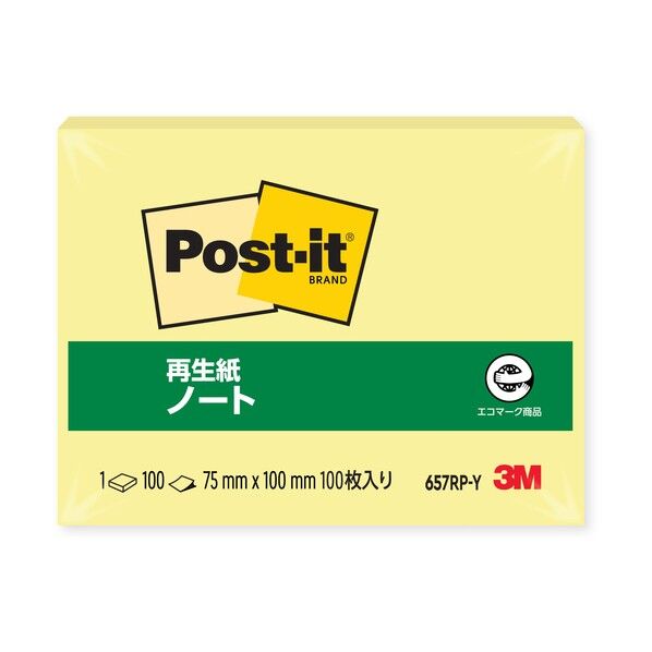 ポストイット 再生紙ノート イエロー 657RP-Y 1個