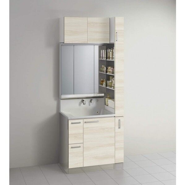 人工大理石ボール洗面化粧台(間口75+15cm)3面鏡/LED