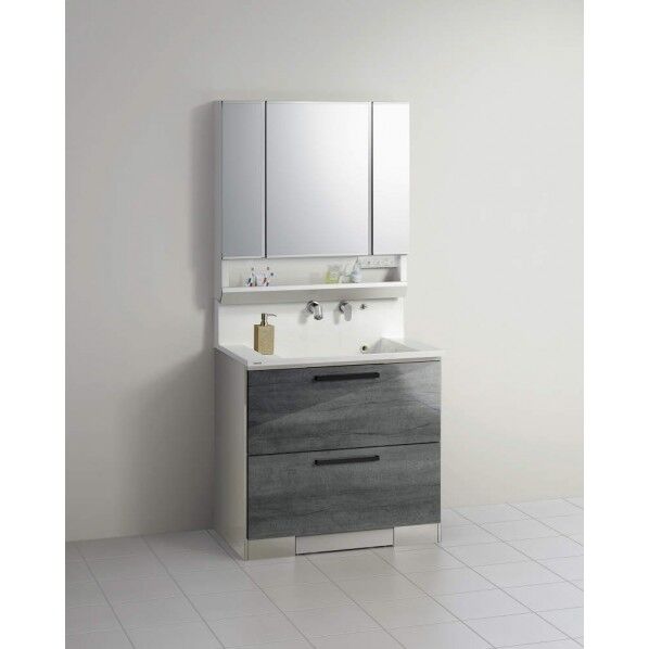 人工大理石ボール洗面化粧台(間口90cm)スキンケア3面鏡/ダブルLED 1点