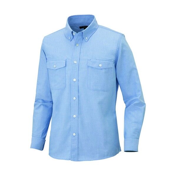長袖オックスボタンダウンシャツ(両ポケットフラップ付)(男女兼用) 007サックス M 7880 1