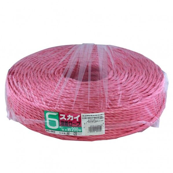 荷造り用ロープ スカイロープ 赤 6mm×200m BS060 1巻