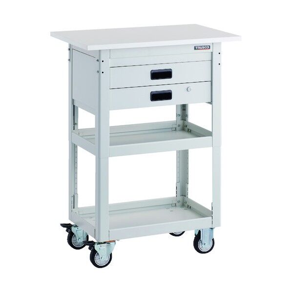 ツールワゴン ドルフィン 高さ調節式 天板付 750X500 2段引出 W ウレタン車輪 DLWS-A963TXU-W 1点