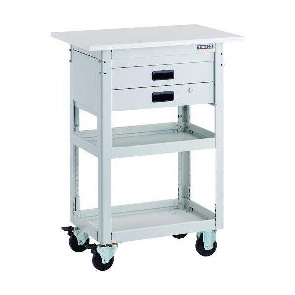 ツールワゴン ドルフィン 高さ調節式 天板付 750X500 2段引出 W DLWS-A963TX-W 1点