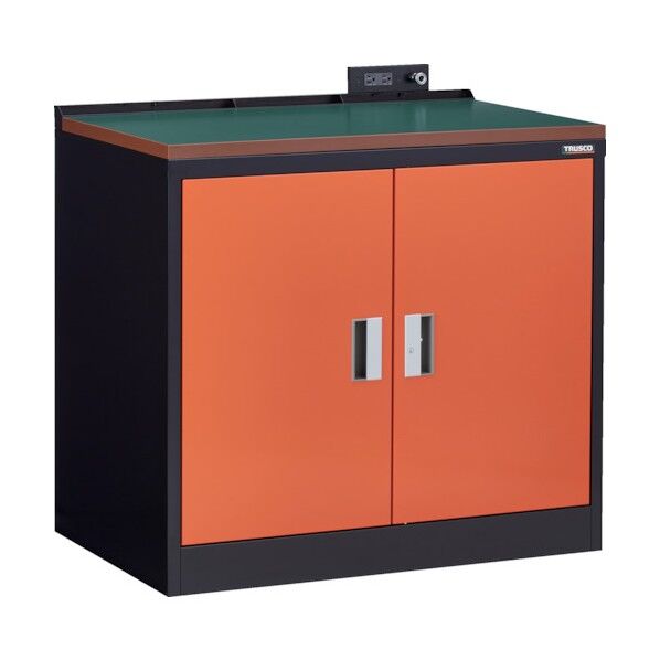 フリッパードアキャビネット 1010X650XH920 天板付 黒(扉:オレンジ) FPB-302TCBK 1点