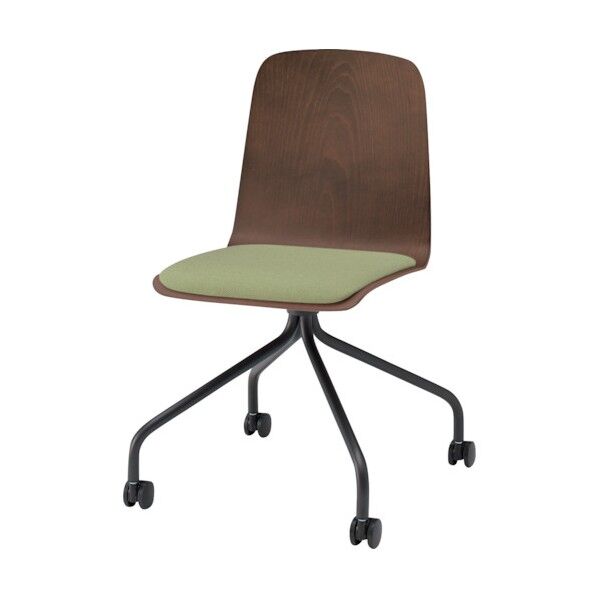 ノットワーク背座一体キャスターチェア座パッド付 背座ラスティックビーチD・脚サテンブラック・布地アボカドグリーン KLL-125C-TNL8 1点