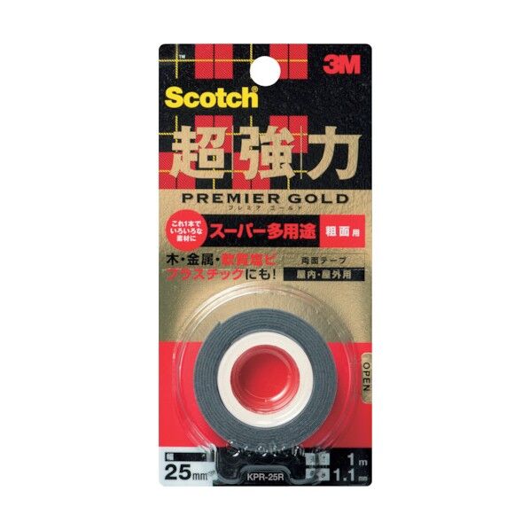 スリーエム スコッチ 超強力両面テープ プレミアゴールド スーパー多用途 粗面用 12mm×1.5m KPR-12R 1点...