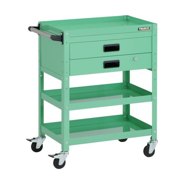 ラビットワゴン 600X400XH810 3段 2段引出付 ハンドル付 ゴム車輪 ヤンググリーン RBW-863XH YG 1点