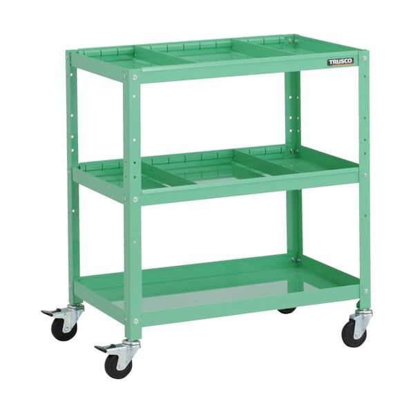 ラビットワゴン 700X450XH810 3段 仕切板2段付 ハンドル付 ゴム車輪 ヤンググリーン RBW-873S2H YG 1点