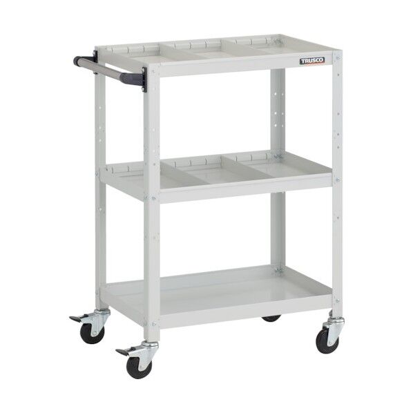 ラビットワゴン 600X400XH880 3段 仕切板2段付 ハンドル付 ゴム車輪 ホワイト RBW-963S2H W 1点