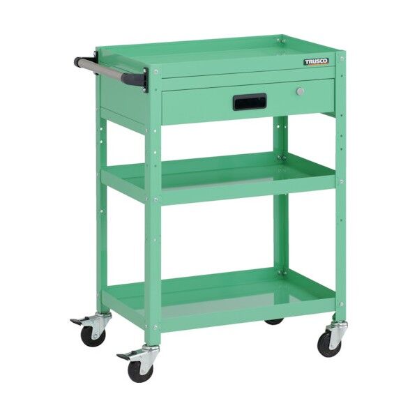 ラビットワゴン 600X400XH880 3段 1段引出付 ハンドル付 ゴム車輪 ヤンググリーン RBW-963VH YG 1点