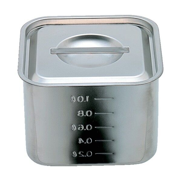 18-8 目盛付浅型角キッチンポット(フタ付)