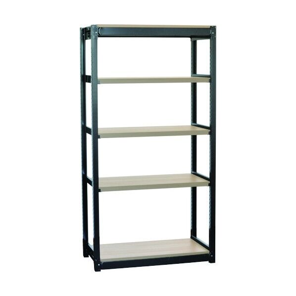 TSUG型スチール軽量ボルトレス棚 基本タイプ 木製棚板ベージュオーク 5段仕様 高さ1800mm 間口900mm 奥行450mm TSUG100-63S5-BOBK 1点