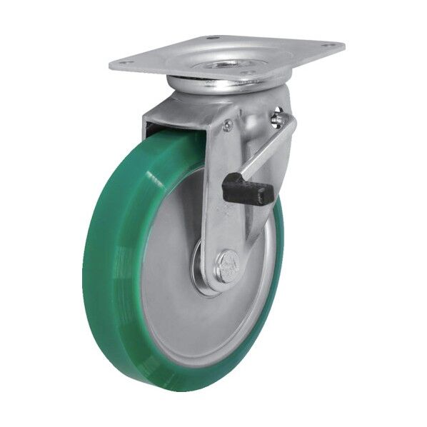 プレート式キャスター(プレス製ウレタン車) 自在ダブルストッパー付(右側)