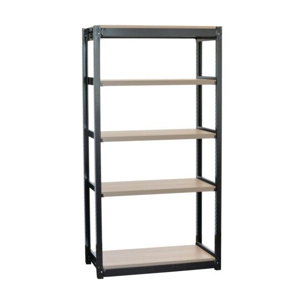 TSUG型スチール軽量ボルトレス棚 基本タイプ 木製棚板ベージュオーク 5段仕様 高さ1800mm 間口900mm 奥行300mm TSUG100-63K5-BOBK 1点