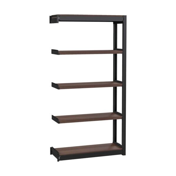 TSUG型スチール軽量ボルトレス棚 連結タイプ 木製棚板ウォールナット 5段仕様 高さ1800mm 間口900mm 奥行300mm TSUG100-63K5B-WNBK 1点