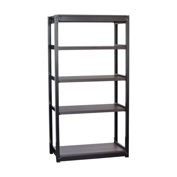 TSUG型スチール軽量ボルトレス棚 基本タイプ 木製棚板ウォールナット 5段仕様 高さ1800mm 間口900mm 奥行300mm TSUG100-63K5-WNBK 1点