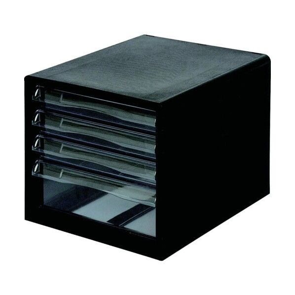 A4レターケース一体/浅3段深1段/ブラック A4E-04B 1点