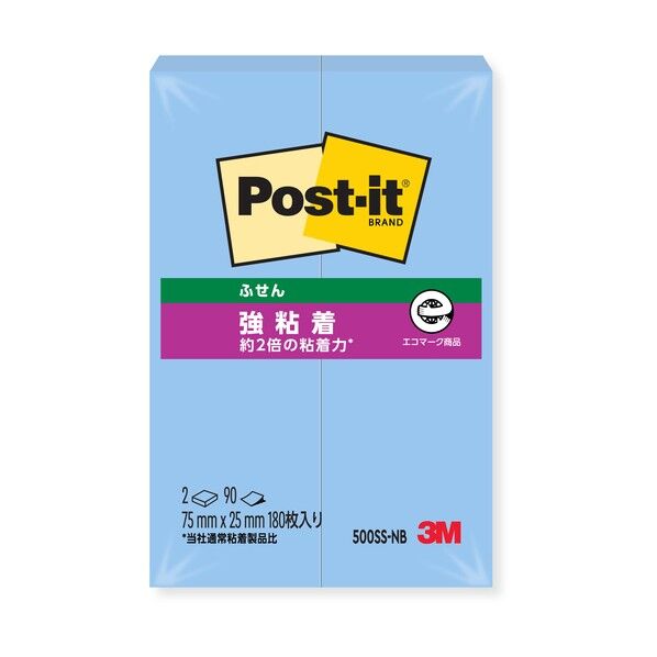 ポストイット強粘着ふせんパステルカラー ネプチューンブルー 75mmX25mm 500SS-NB 1