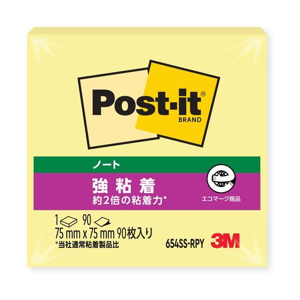 ポストイット強粘着ノートパステルカラー イエロー 654SS-RPY 90枚