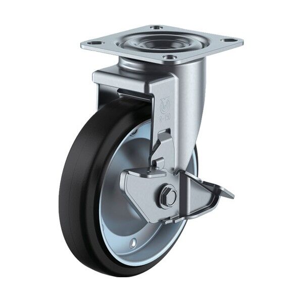 RJ2-S型キャスター 自在車プレート式(ストッパー付) 径100mm ゴム車輪(鋼板ホイル) RJ2-100WPS 1個