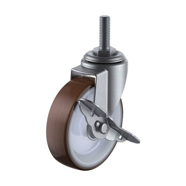 SUS-ET-S型キャスター 自在車ねじ込み式(ストッパー付) 径50mm ウレタン車輪(ナイロンホイル) SUS-ET-50URS,M12×35 1個