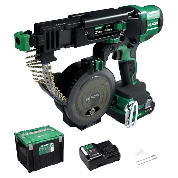 HiKOKI(ハイコーキ) 18V 充電式 連結ねじドライバ セット品(電池1個・充電器付) ねじ長さ 25~41mm アグレッシブグリーン WF1804DA (BP) 1台