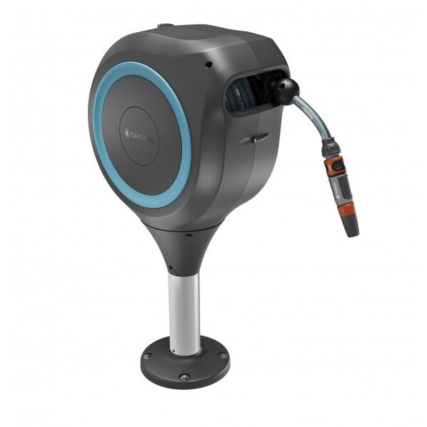 GARDENA ネジ固定式 自動巻取りホースボックス RollUp S 15m ブルー ホースリール S ダークグレー/ターコイズブルー/シルバー 18605-20 1点