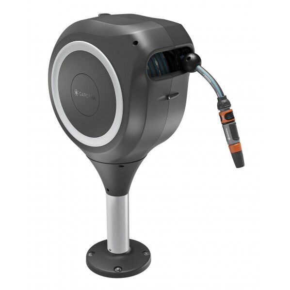 GARDENA ネジ固定式 自動巻取りホースボックス RollUp S 15m ホワイト ホースリール S ダークグレー/シルバーホワイト/シルバー 18607-20 1点