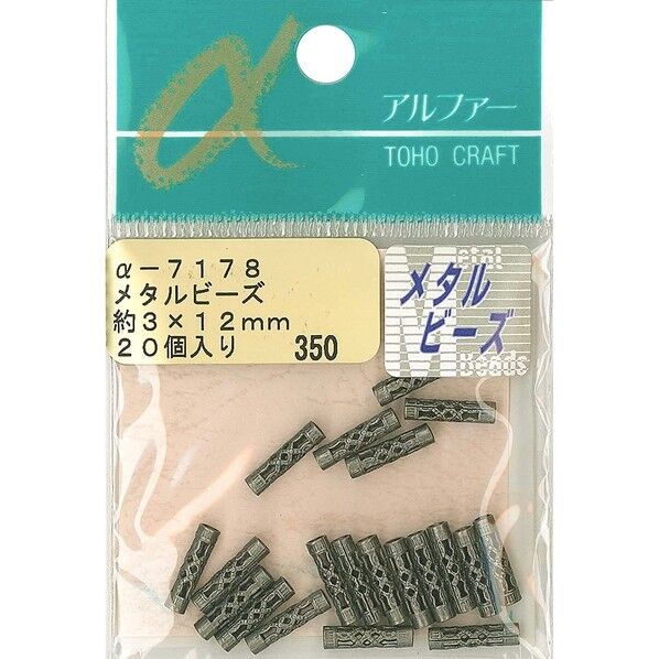メタルビーズ 外径約3×12mm 約20個入 アンティークシルバー