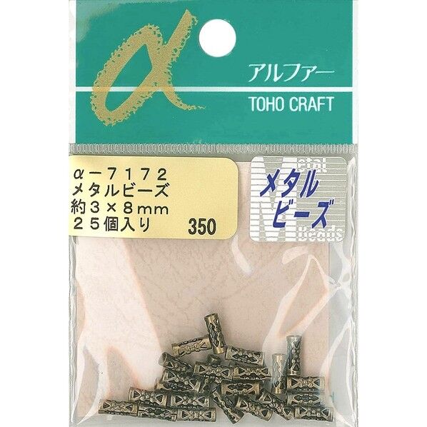メタルビーズ 外径約3×8mm 約25個入 アンティークゴールド