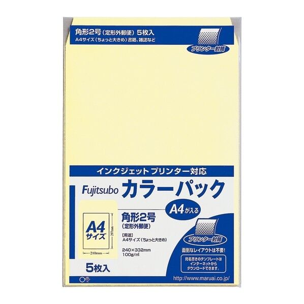 マルアイ 藤壺カラーパック 角2 クリーム 240×332mm(角形2号) クリーム PK-21C 5枚
