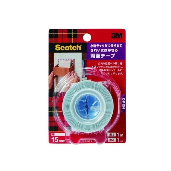 スコッチ 小物ラックがつけられてきれいにはがせる両面テープ 白 15mmX1m HD-RCK 1巻