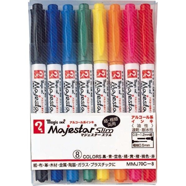 マジックインキ マジェスター・スリム 8色セット 黒,赤,青,緑,黄,橙,空,桃 MMJ70C-8 1