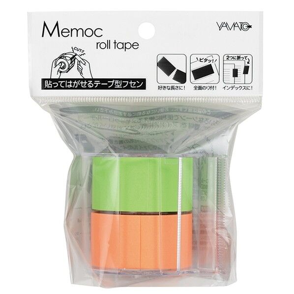 メモックロールテープ(蛍光紙)25mm幅 カッター付 NORK-25CH-6D 2巻