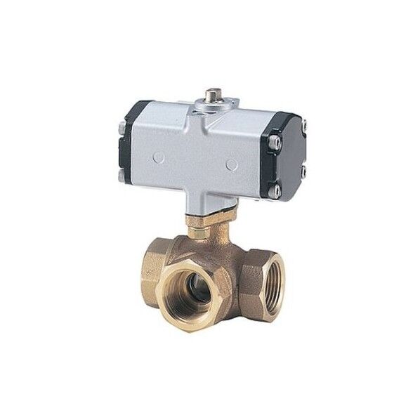 キッツ 青銅青銅小型空圧三方ボール弁【3方2面シート・Lポート・復作動】