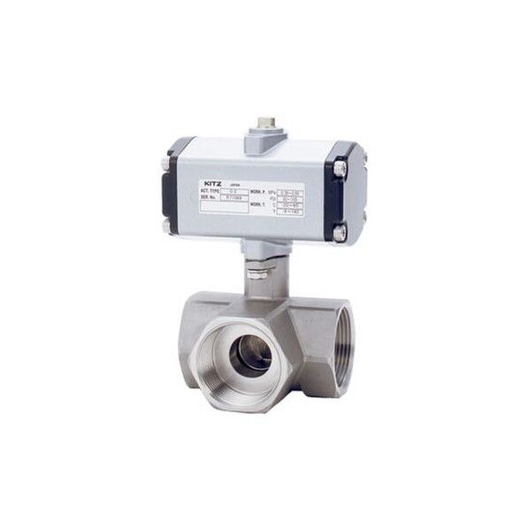 キッツ SCS14 小型空圧三方ボール弁【3方2面シート・Lポート・復作動】