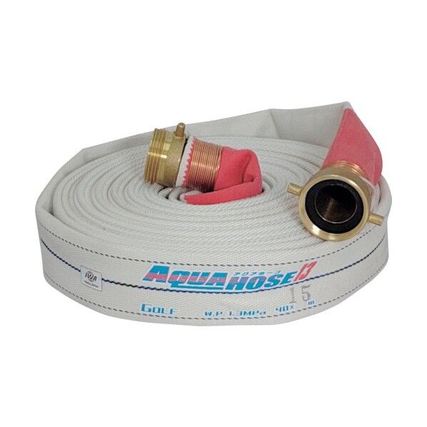 散水/消防用 1.3MPa ホース『ゴルフ』(内面ゴム引き)黄銅製ANSI式金具付(銅線巻)