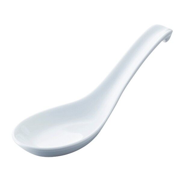 強化白磁カギ付レンゲ(ラーメン兼用) 頭サイスﾞ×全長mm（容量cc）:50×65×150（18） 73524-326 1点