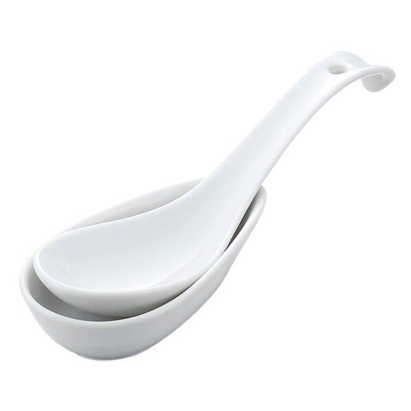 白磁 丸型ラーメンレンゲ 受台 幅×長さ×高さmm:60×110×H28 73519-316 1点