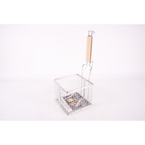 木柄コンパクト角型フライヤー篭(たこから揚げ用) 外寸縦×横×高さmm:140×140×H120(全高340) 360053 1点