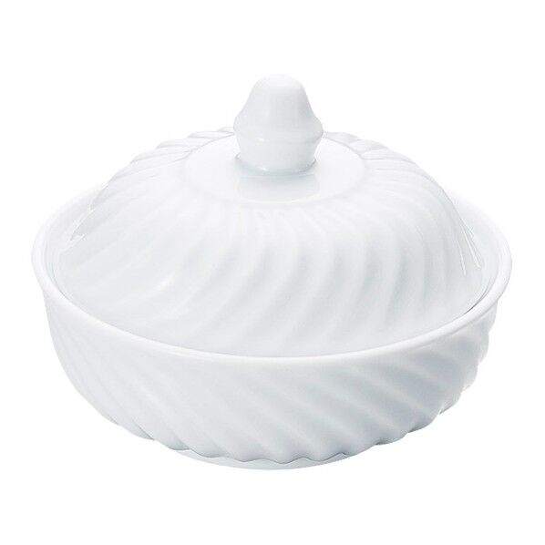 燕舞 白磁 蓋付キャセロール 渦巻 11.5cm 外径×高さ× 内径×深さmm:φ115×H89×φ98×H33 1点