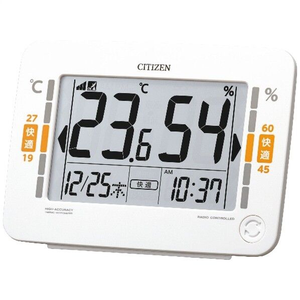高精度 温湿度計 電波時計機能付き 白 132*186*53