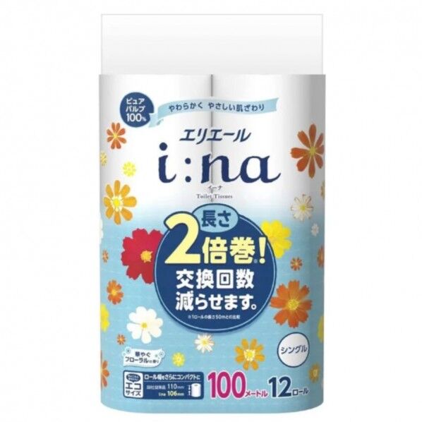 エリエール イーナトイレットペーパー 100m シングル12ロール×6パック