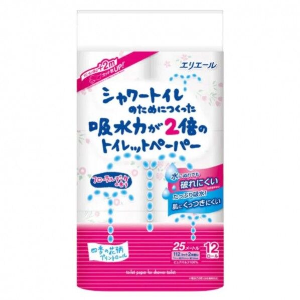 エリエール シャワートイレ ダブル フラワープリント香水付き 12ロール×6パック - 6パック