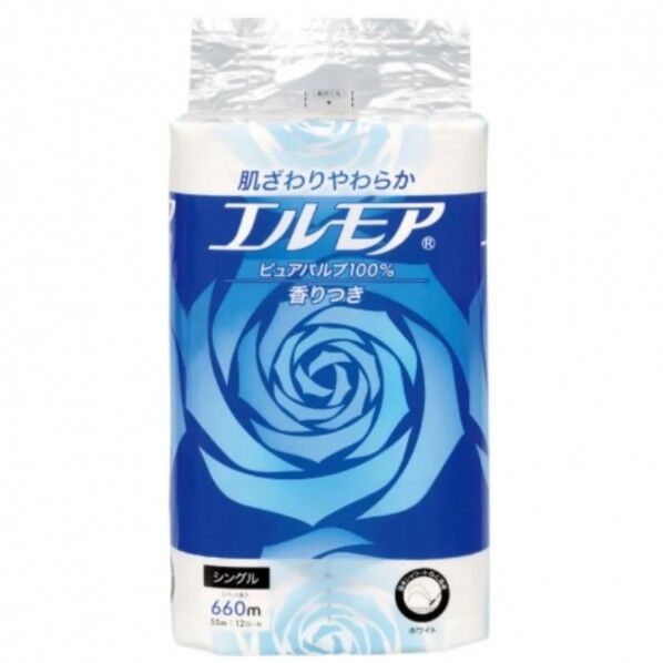 エルモア 白 シングル 12ロール 55m 12ロール×8パック