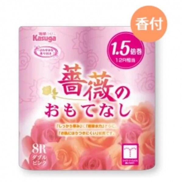 薔薇のおもてなし･ピンク 1.5倍巻 25m 8ロール×12パック ダブル